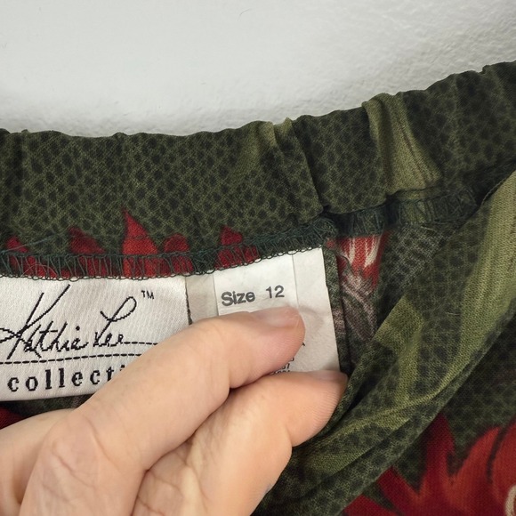 Kathie Lee Collection Size 12 Floral Maxi Skirt Elastic‎ Waist Green Red Vintage - Picture 5 of 8